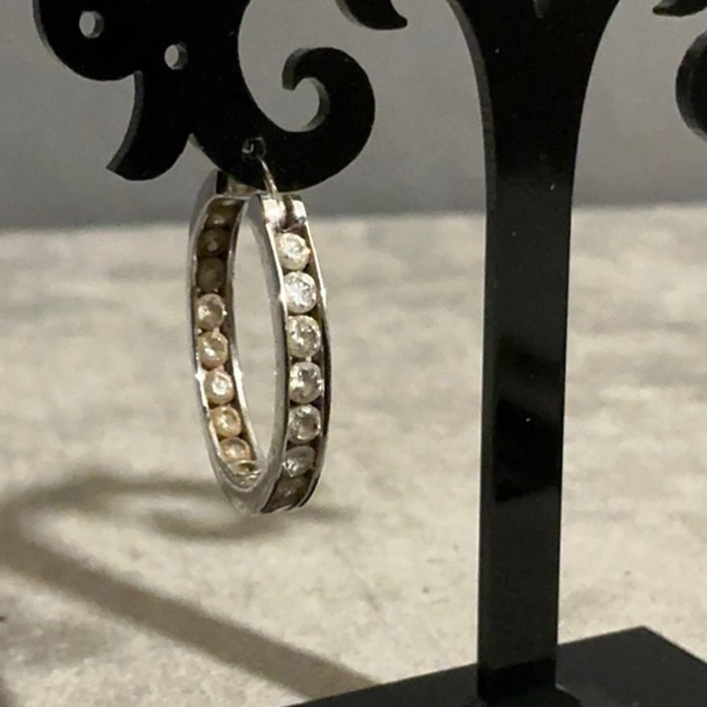 SINGLE Sterling Silver CZ Eternity Hoop Earring